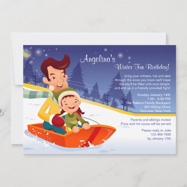 Sledding Fun Winter Birthday Invitation (Front)
