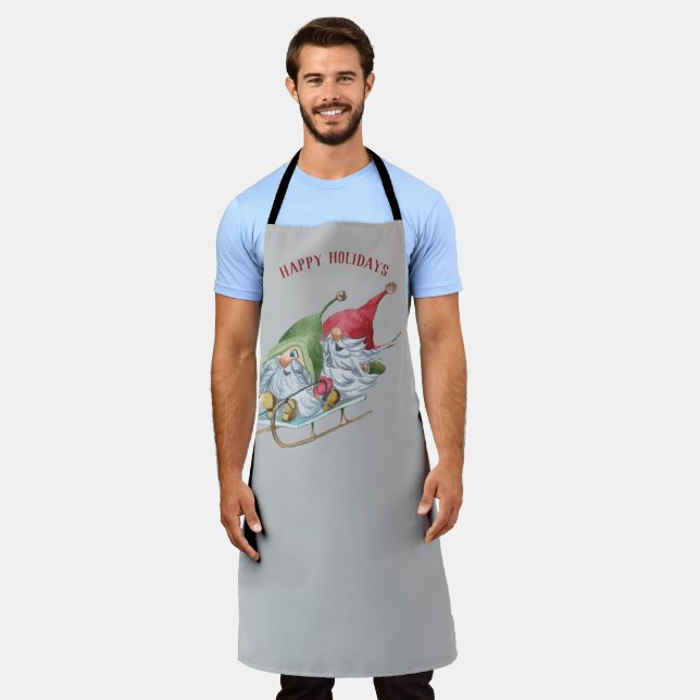 Sledding Gnomes Customizable Apron (Worn)