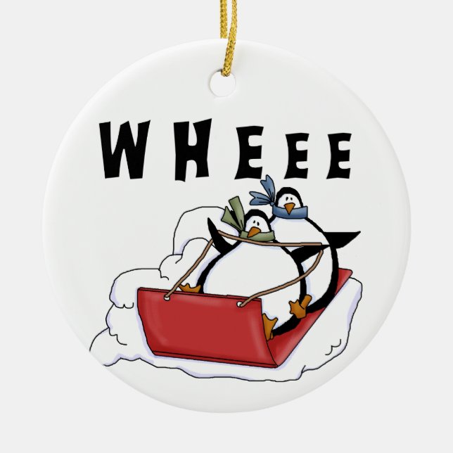 Sledding Penguins  Holiday  Ornament (Front)