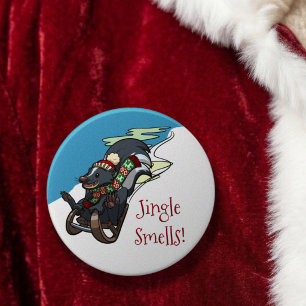Sledding Skunk Funny Christmas Stocking Filler 3 Inch Round Button