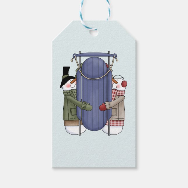Sledding Snow Couple Gift Tags (Front)