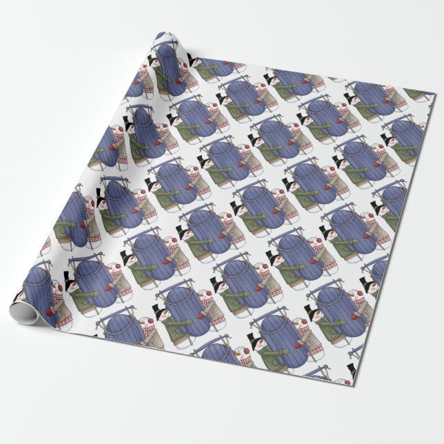 Sledding Snow Couple Wrapping Paper (Unrolled)