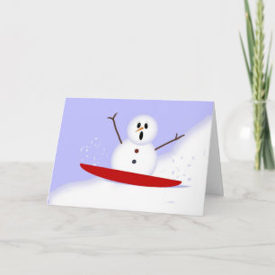 Sledding Snowman Christmas Card