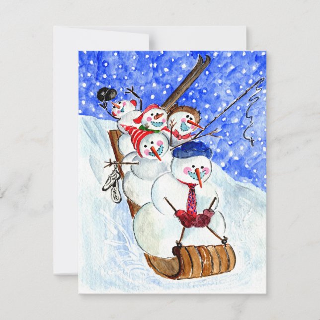 Sledding Snowmen Note Carte Blank à l'intérieur de (Devant)