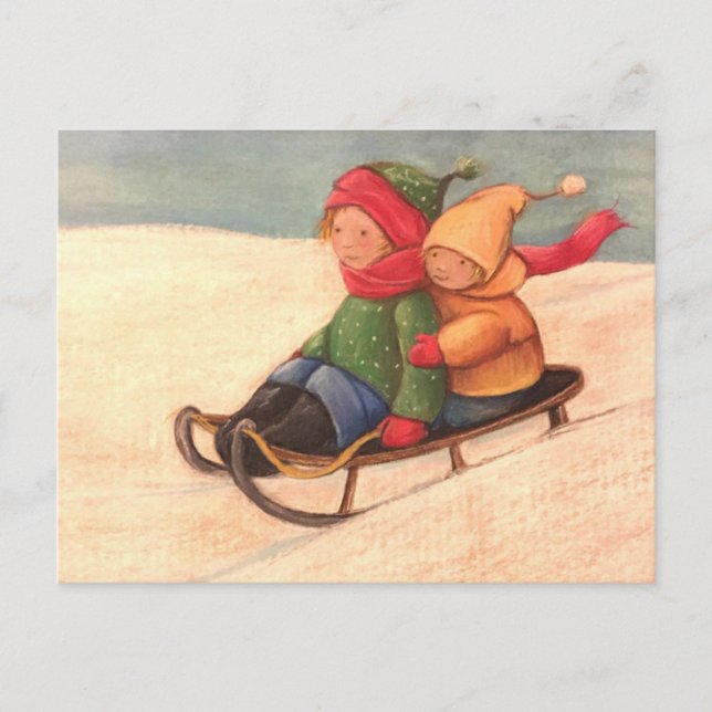 Sledding through the snow postcard (Front)