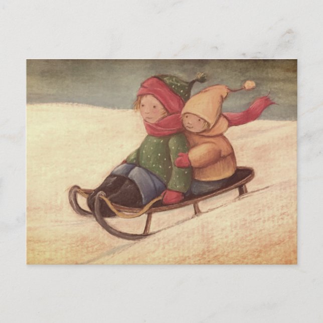 Sledding through the snow postcard (Front)