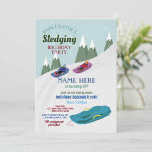 Sledging Anniversaire Fête Pentes Neige Invitation