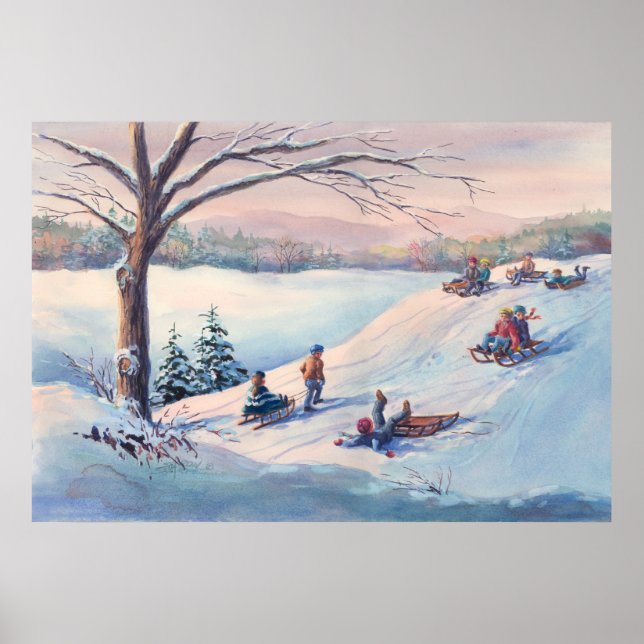 SLEDS, KIDS & SNOW by SHARON SHARPE Poster (Front)