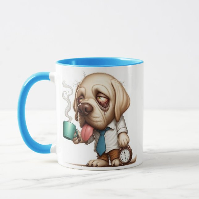Slee[y Dog with cup of coffee (Left)