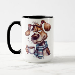 Slee[y Dog with cup of coffee