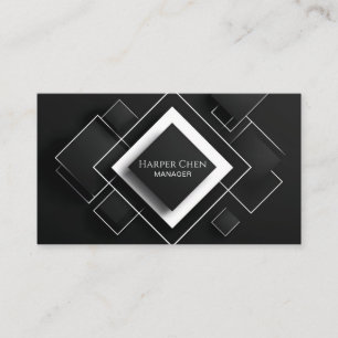 Sleek 3D Black White Minimalist Geometric Diamond Business Card