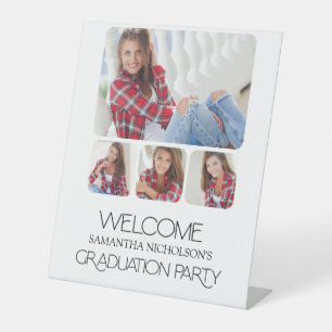 Sleek 4 Photo Graduation Party Welcome Pedestal Sign