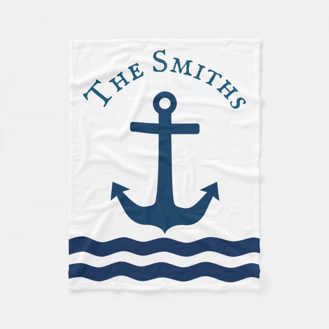 Sleek Anchor Nautical Custom Fleece Blanket (Front)