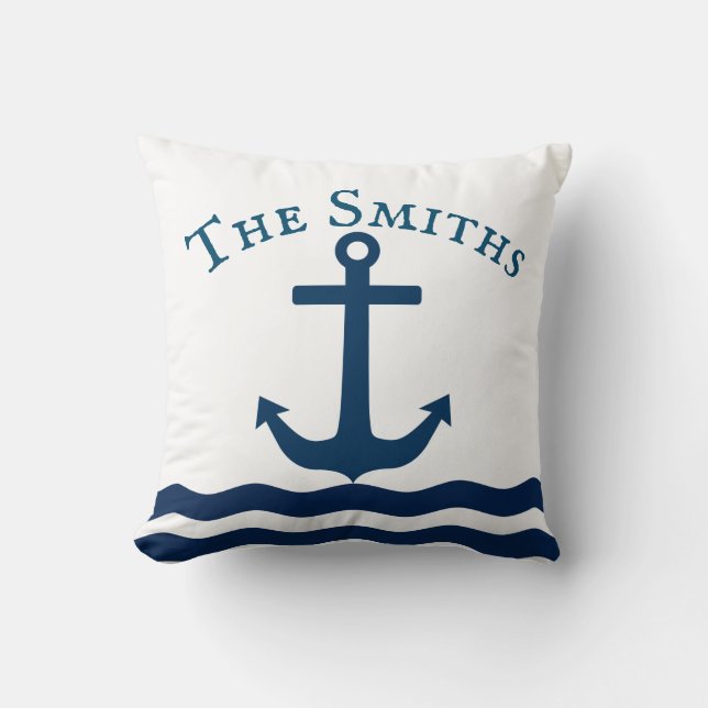 Sleek Anchor Nautical Custom Throw Pillow (Front)