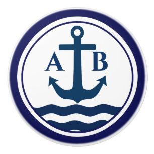 Sleek Anchor Nautical Initials Custom Ceramic Knob