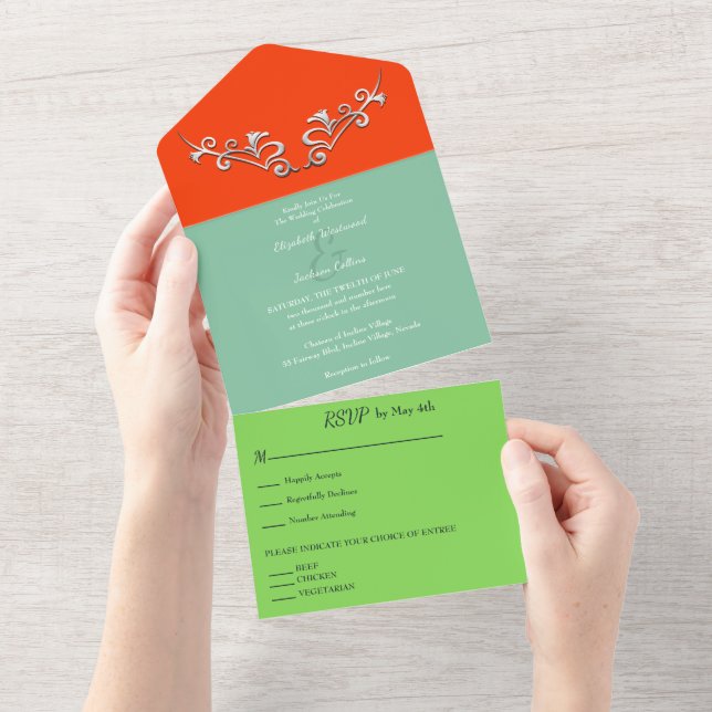 Sleek and Modern Sliver Wedding All In One Invitation (Tearaway)