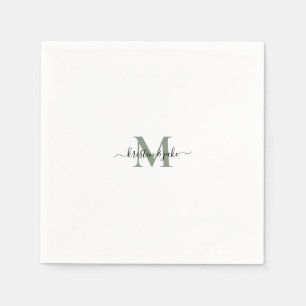 Sleek and Simple Sage Monogram Swash Napkins