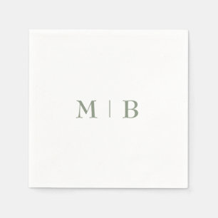Sleek and Simple Sage Monogram Wedding Cocktail II Napkin
