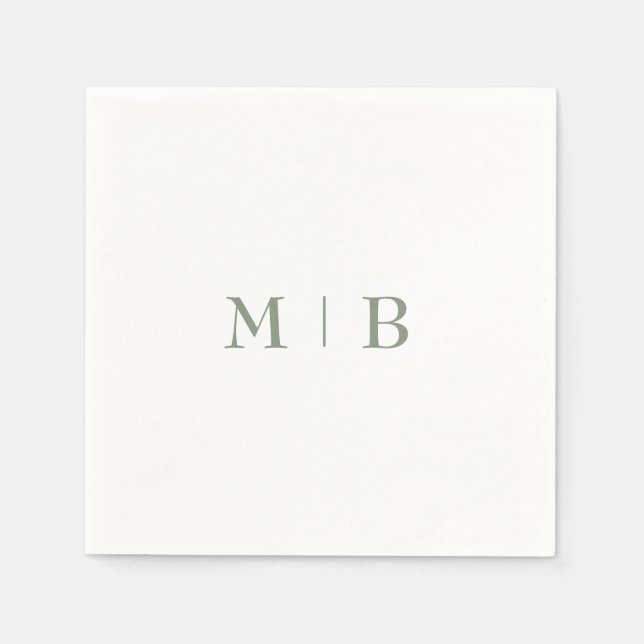 Sleek and Simple Sage Monogram Wedding Cocktail II Napkin (Front)
