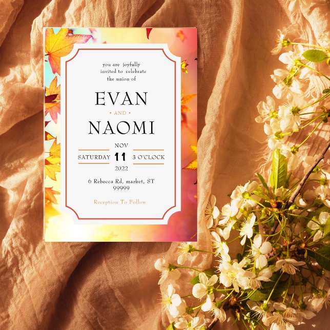 Sleek and Stylish Autumn Leaves Bordered Wedding Invitation (Creator Uploaded)