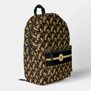 Sleek and Stylish: Black & Gold Personalized Printed Backpack