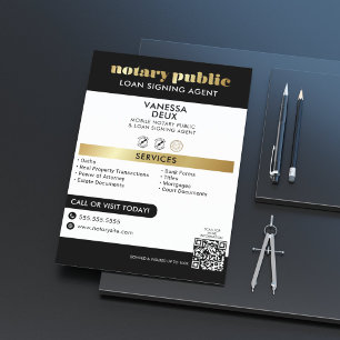 Sleek Black and Gold Notary QR Code Professional  Flyer