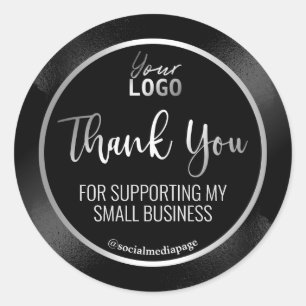 Sleek Black And Silver Thank You Logo Classic Round Sticker