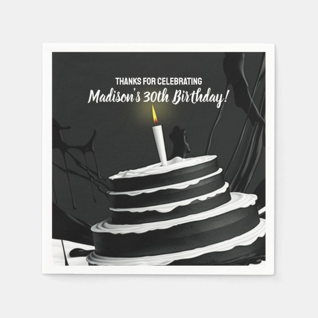 Sleek Black and White Cake Theme Birthday Party Napkin (Front)