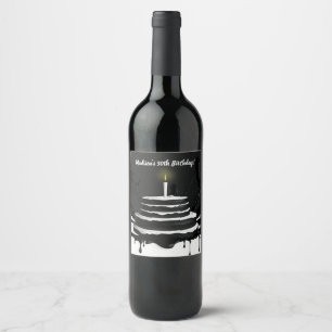 Sleek Black and White Theme Cake Birthday Party Wine Label