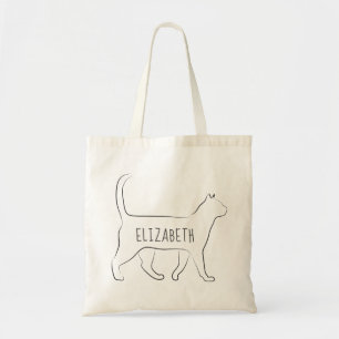Sleek Black Cat Personalized with Your Name  Tote Bag