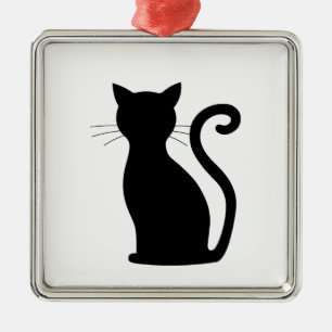 Sleek Black Cat Silhouette Metal Ornament