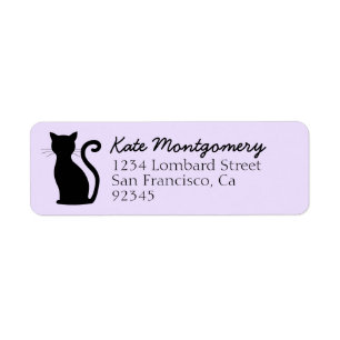 Sleek Black Cat Silhouette Purple Return Address