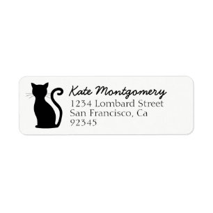 Sleek Black Cat Silhouette Return Address