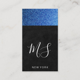 Sleek Black   Denim Texture   Monogram Business Card