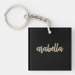 Sleek Black Design with Gold Script Keychain