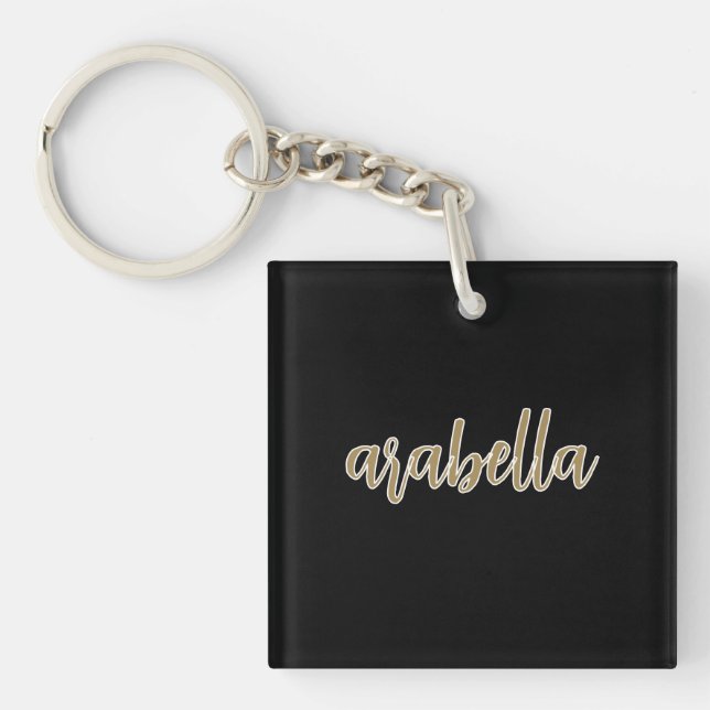 Sleek Black Design with Gold Script Keychain (Front)