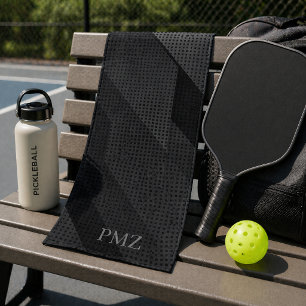 Sleek Black Geometric Initials Sports  Hand Towel
