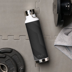 Sleek Black Geometric Initials Sports  Water Bottle