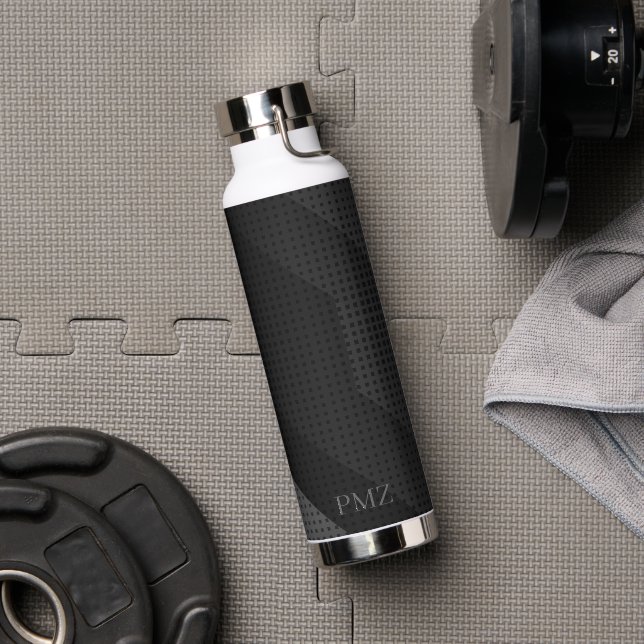 Sleek Black Geometric Initials Sports  Water Bottle (Gym (Rotated))