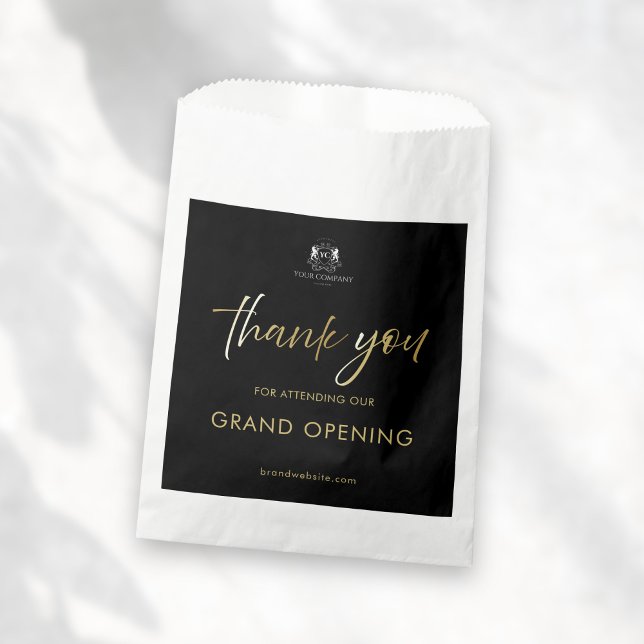 Sleek Black & Gold Script Thank You Logo Event Favour Bag (Creator Uploaded)