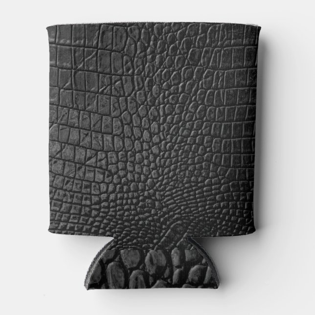 Sleek Black: Leather Texture Elegance Can Cooler (Front)
