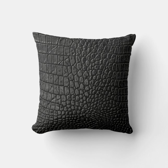 Sleek Black: Leather Texture Elegance Throw Pillow (Front)