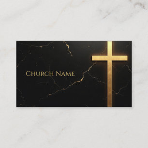 Sleek Black Marble with Golden Cross Business Card