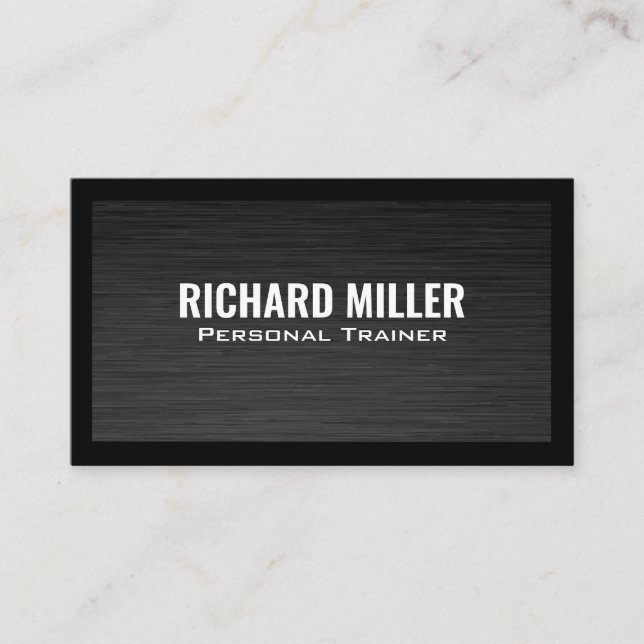 Sleek Black Metallic with Black Borders Business Card (Front)