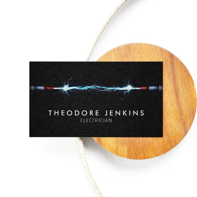 Sleek Black Modern Lighting Wire Electrician Business Card (Creator Uploaded)