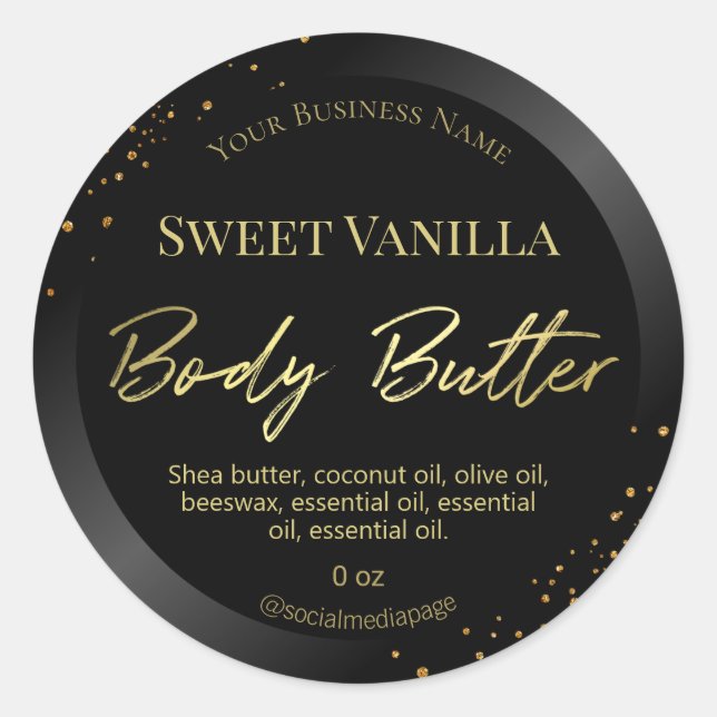 Sleek Black Paint Dots Body Butter Label (Front)