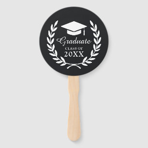 Sleek Black Personalized Graduation Photo Emblem Hand Fan