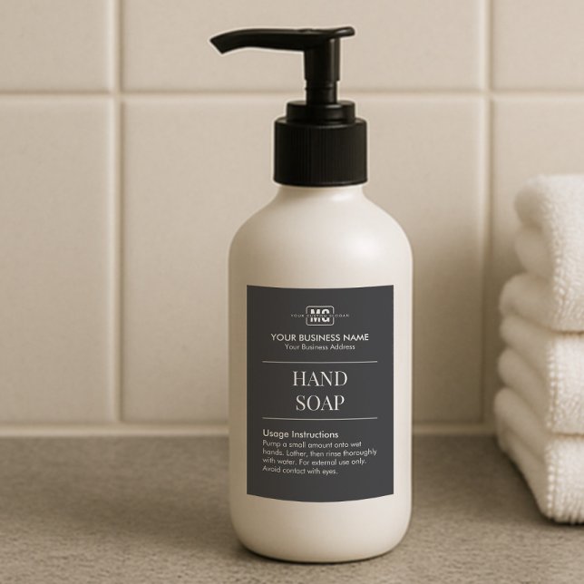 Sleek Black Personalized Monogram Hand Soap label (Creator Uploaded)