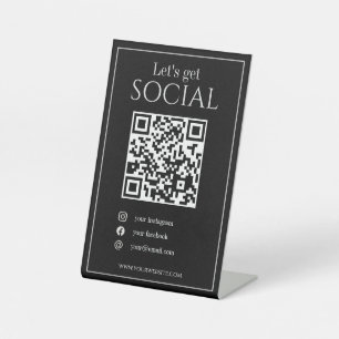 Sleek black QR code business scan me social media Pedestal Sign