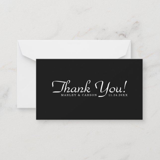 Sleek Black Simple Script Wedding Budget Thank You Card (Front)